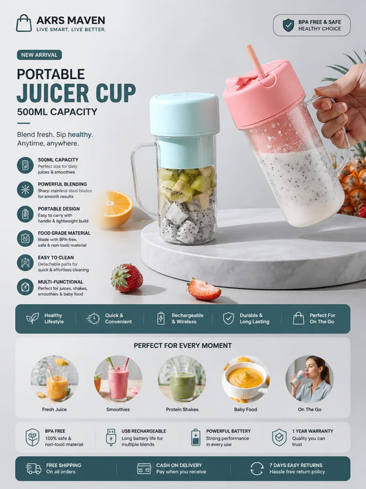 Juicer Blender 6 Blades USB Portable - Your On-the-Go Smoothie Solution
